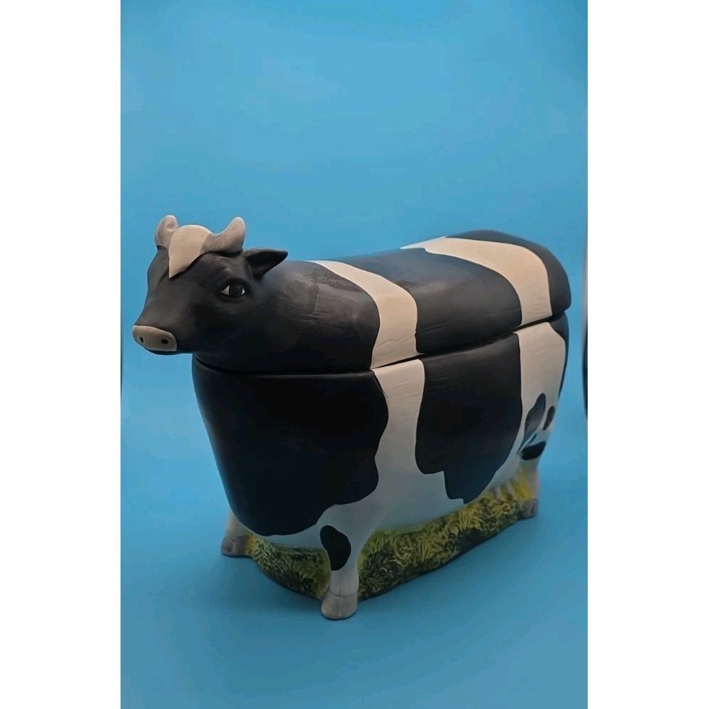 Sakura Warren Kimble Cookie Jar Holstein Cow Ceramic Hand Painted B&W